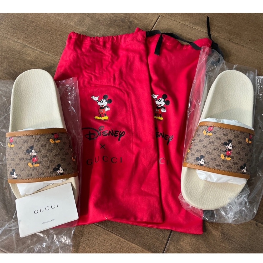 New Gucci x Disney GG Supreme Mickey Mouse Slides Sandals  Size 12 Flip Flops